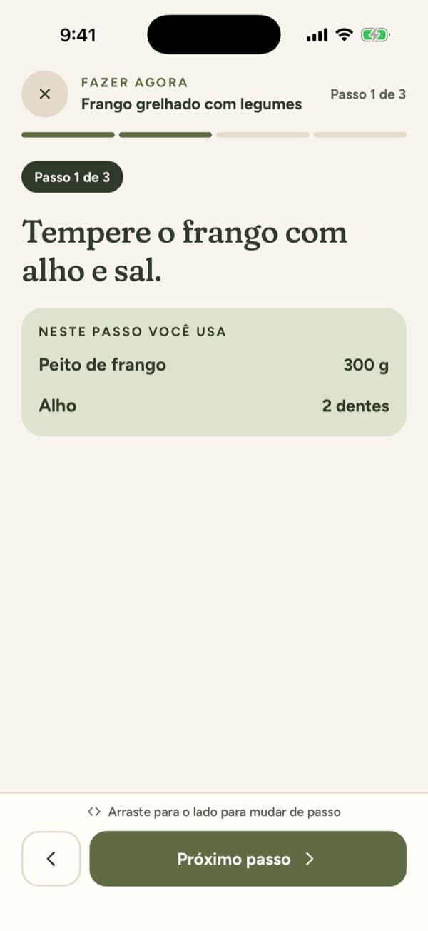 Modo Fazer agora, passo 1 de 3